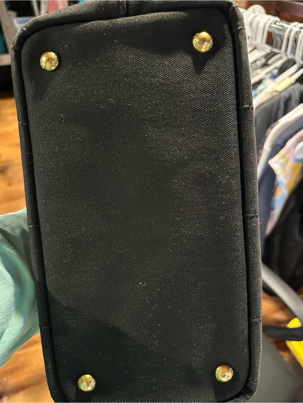 Prada Black Canapa Tote with White Logo - Picture 5 of 11